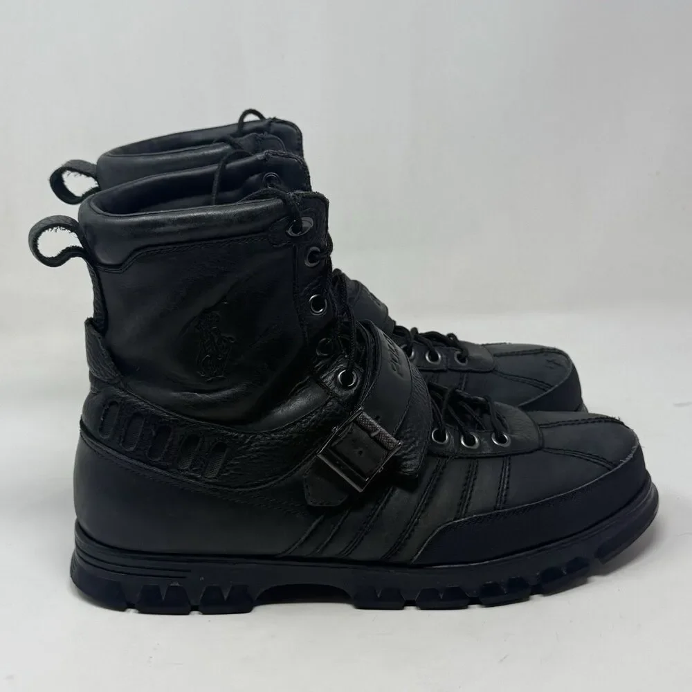 Polo Ralph Lauren Kilworth Duck Boots  Mens 13 Black Leather Zip Buckle Vintage